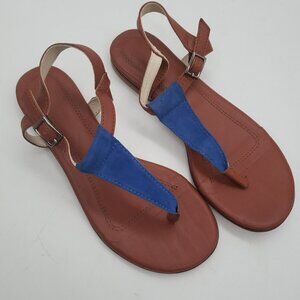 T Strap Blue Leather Sandals Women's size 5.5 or 6